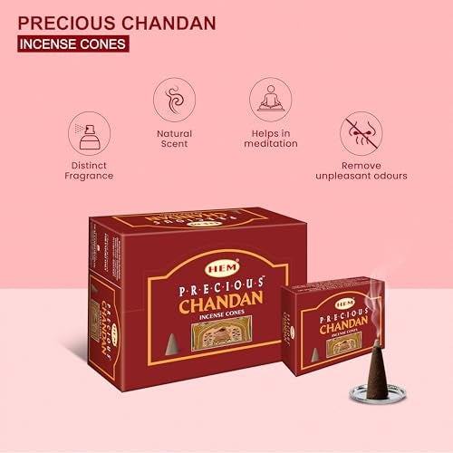 HEM Precious Chandan Fragrance Incense Cones | Agarbatti for Home Freshness, Positive Energy & Yoga Meditation | Pooja Item for Home | Burning Time - 25-30 Minutes | Handcrafted | Low Smoke |120 cones - Image 2