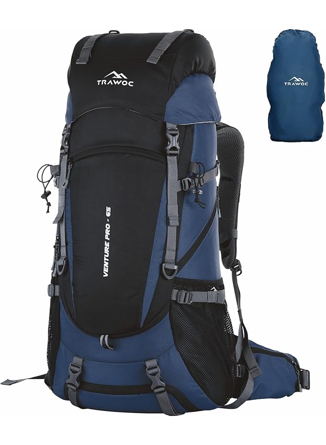Trawoc حقيبة ظهر ترافوك القابلة للتعديل بسعة 65 لتر للرحلات والتخييم والسفر للرجال والنساء مع تحميل أمامي وعلوي/غطاء مطري مقاوم للماء/حجرة للأحذية، Hk011 - Image 1