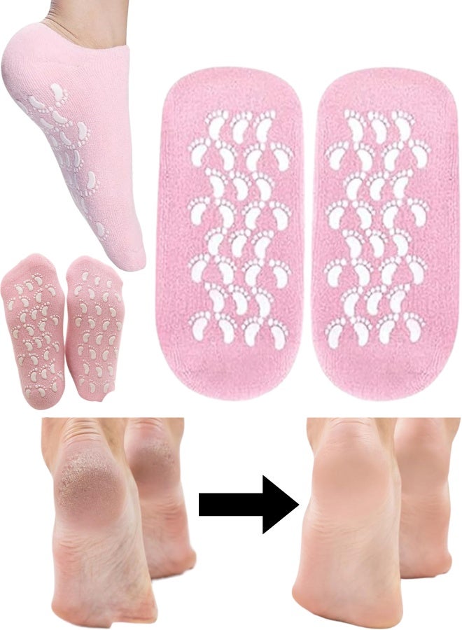 جوارب ترطيب سيليكون لعلاج تشققات الكعبين والقدم الجافة للرجال والنساء – جوارب جل طبية ناعمة لإعادة ترميم وتنعيم البشرة المتشققة وترطيب الكعب الجاف والبشرة الخشنة – جوارب سبا للقدم لترطيب الكعبين وعلاج الجفاف والتشققات العميقة، تساعد على تنعيم الجلد المتيبس واستعادة نعومة القدمين – زوج واحد من جوارب سيليكون مرنة ومريحة للاستخدام اليومي أثناء النوم أو الراحة، مثالية للعناية بالقدم، إزالة الخشونة، تنعيم الكعوب، وترطيب البشرة بعمق - Image 1