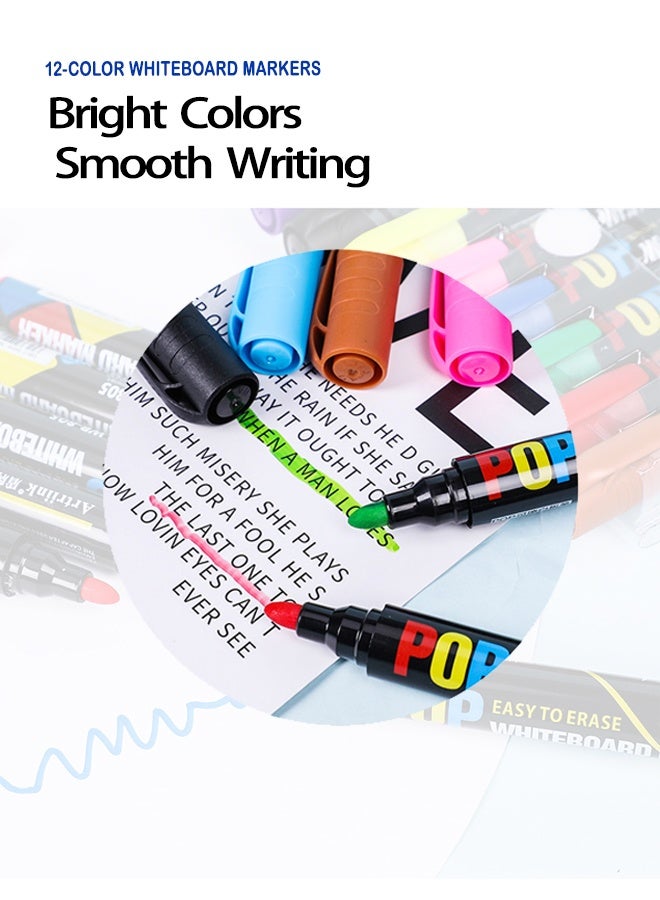 Artriink 12 Colors Whiteboard Markers Set｜Easy to erase｜smooth writing, drawing｜For office, art - Image 2