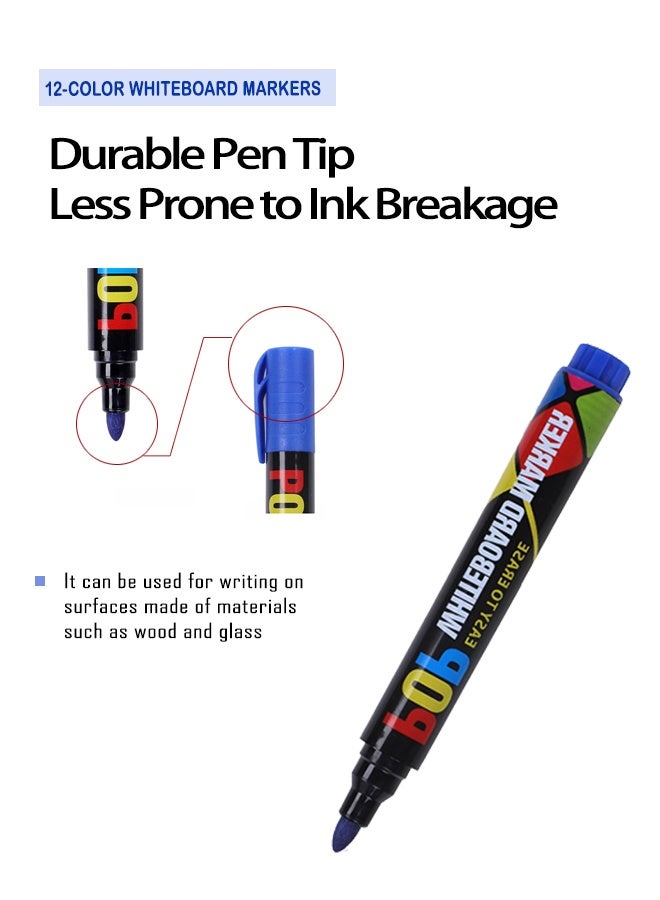 Artriink 12 Colors Whiteboard Markers Set｜Easy to erase｜smooth writing, drawing｜For office, art - Image 3