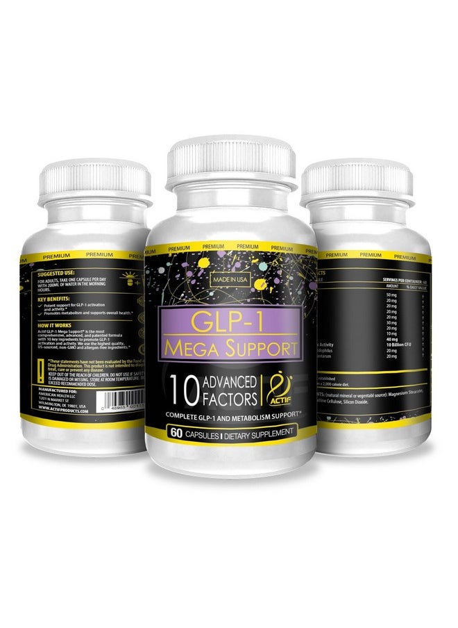 Actif - ACTIF GLP-1 Mega Support with 10 Advanced Weight Factors and Probiotics, GLP-1 Activator and Metabolism Support, Non GMO, Made in USA, 60 Count - Image 1