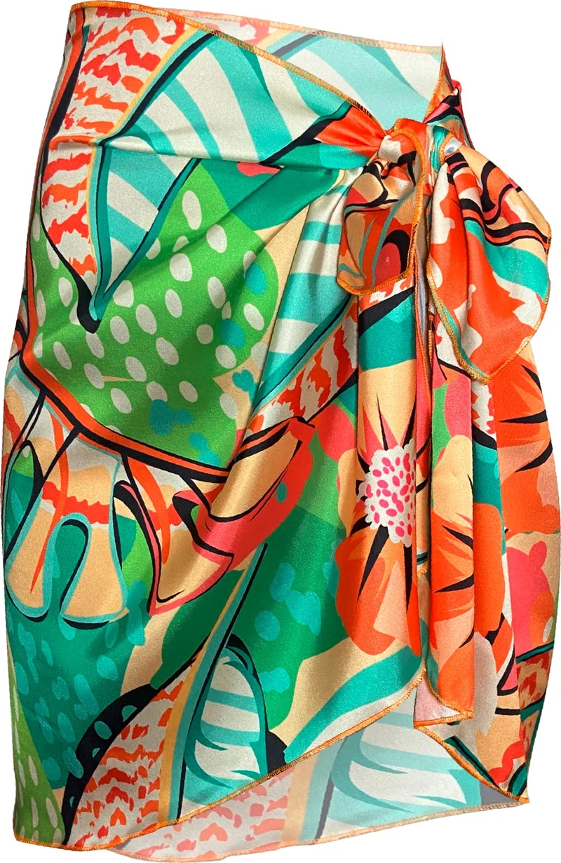 بولدر Sakura Orange Leo Flower Satin Sheer Pareo (147*55)