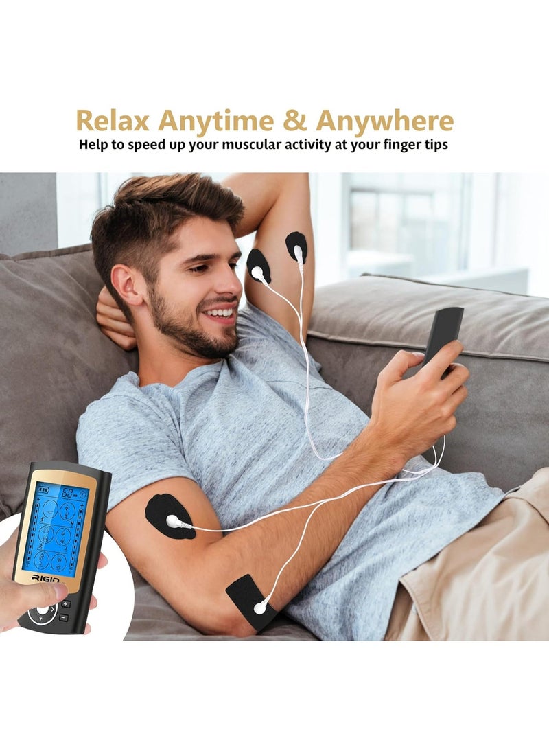 rayihni جهاز تحفيز العضلات بتقنية TENS EMS مع 24 وضع تدليك - مثالي للاسترخاء وعشاق اللياقة البدنية - يتضمن 10 وسادات كهربائية وحقيبة حمل - Image 3
