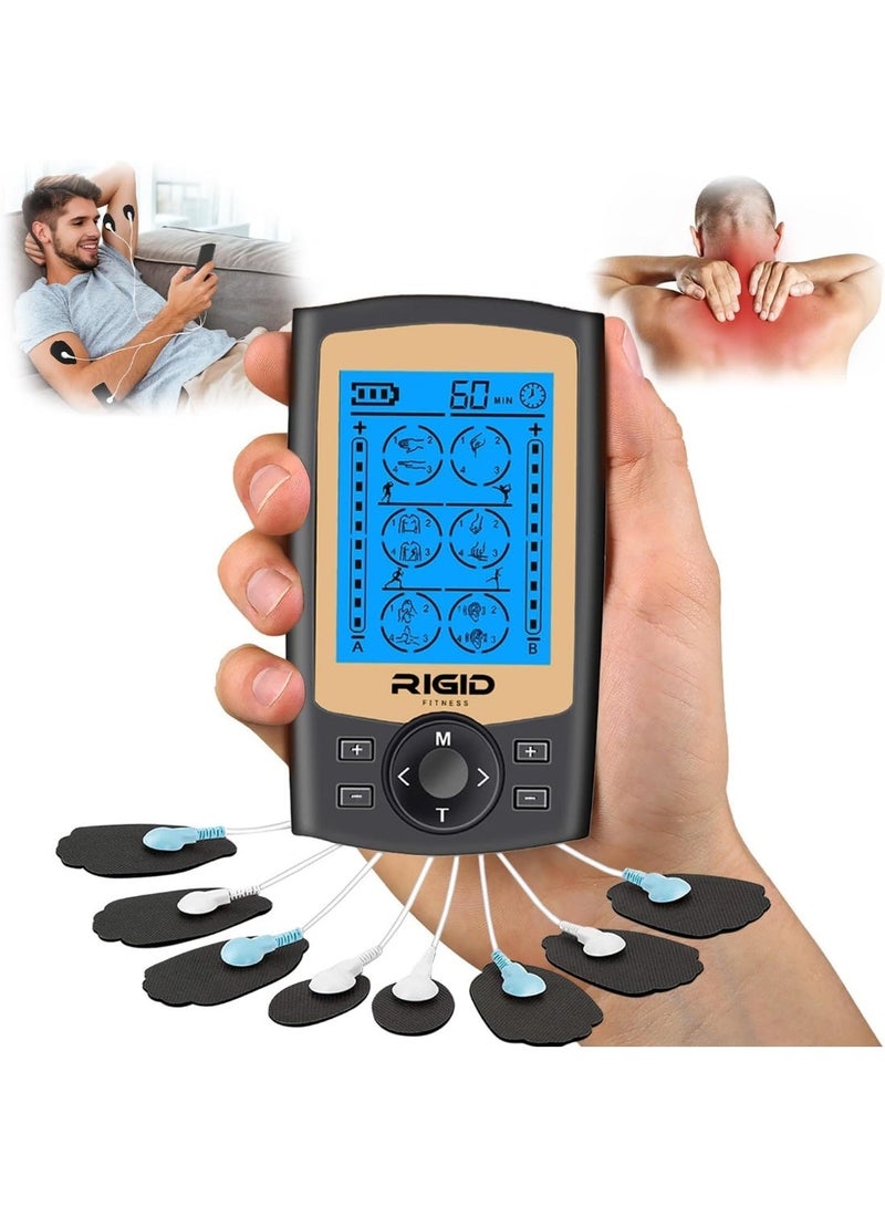 rayihni جهاز تحفيز العضلات بتقنية TENS EMS مع 24 وضع تدليك - مثالي للاسترخاء وعشاق اللياقة البدنية - يتضمن 10 وسادات كهربائية وحقيبة حمل - Image 1