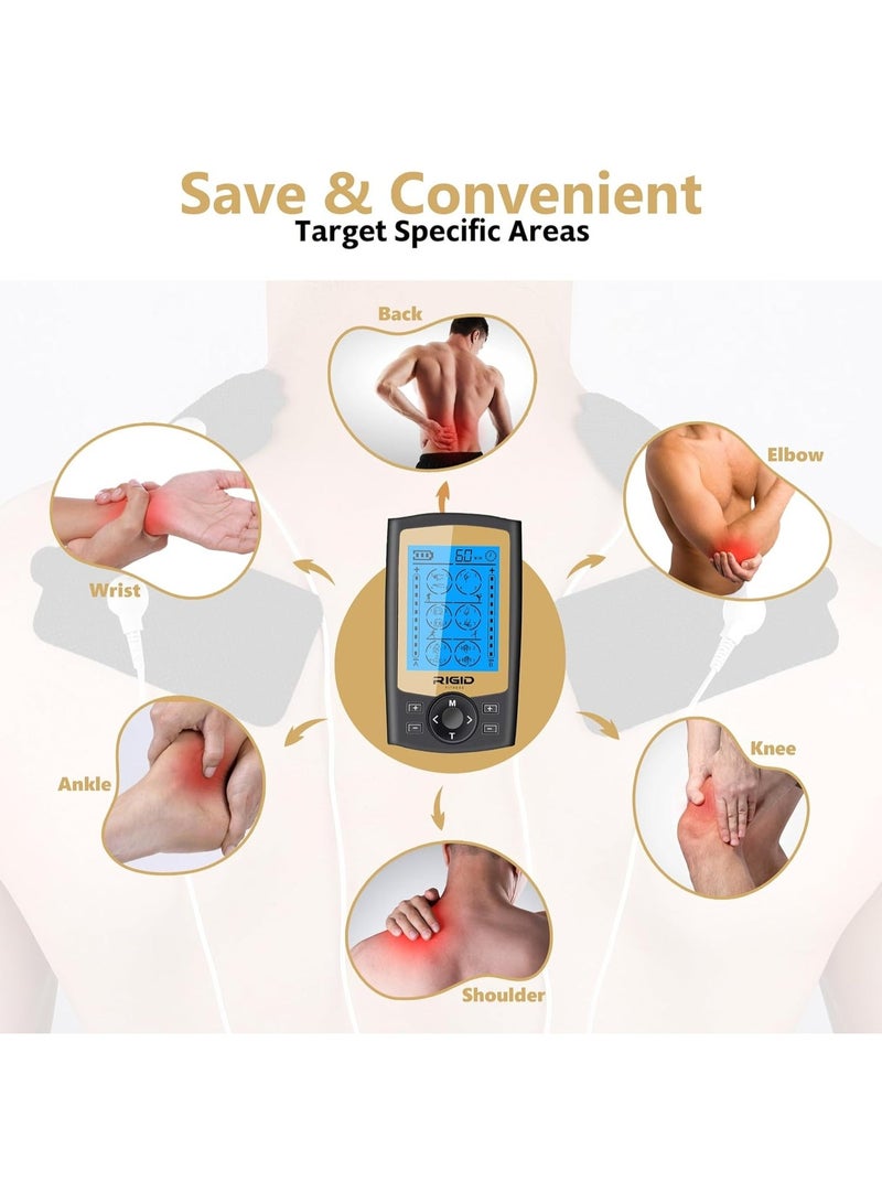 rayihni جهاز تحفيز العضلات بتقنية TENS EMS مع 24 وضع تدليك - مثالي للاسترخاء وعشاق اللياقة البدنية - يتضمن 10 وسادات كهربائية وحقيبة حمل - Image 4