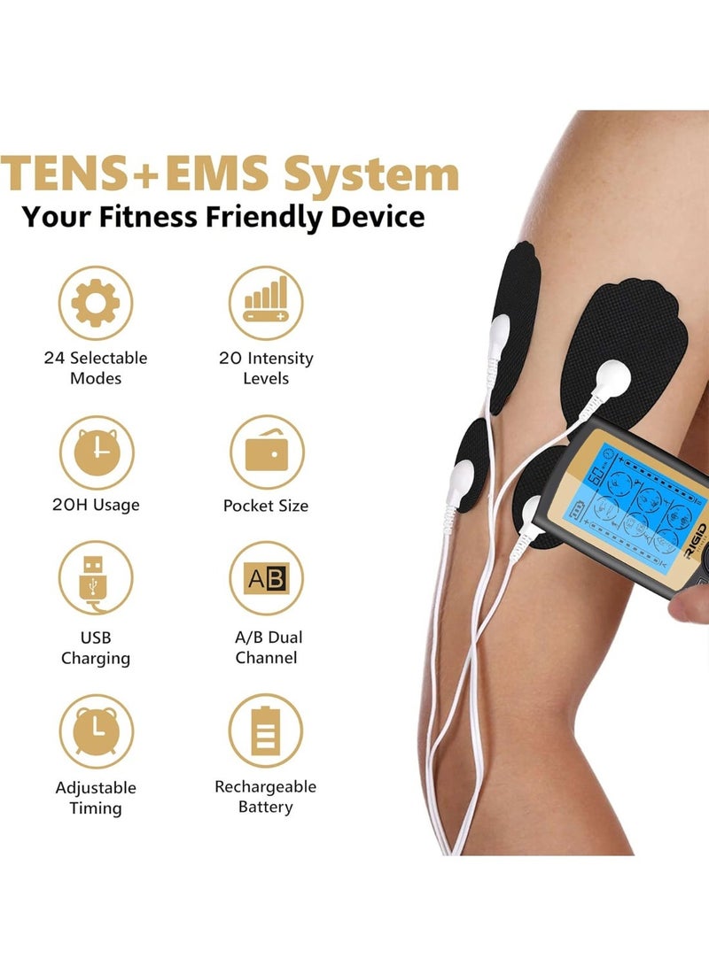 rayihni جهاز تحفيز العضلات بتقنية TENS EMS مع 24 وضع تدليك - مثالي للاسترخاء وعشاق اللياقة البدنية - يتضمن 10 وسادات كهربائية وحقيبة حمل - Image 2