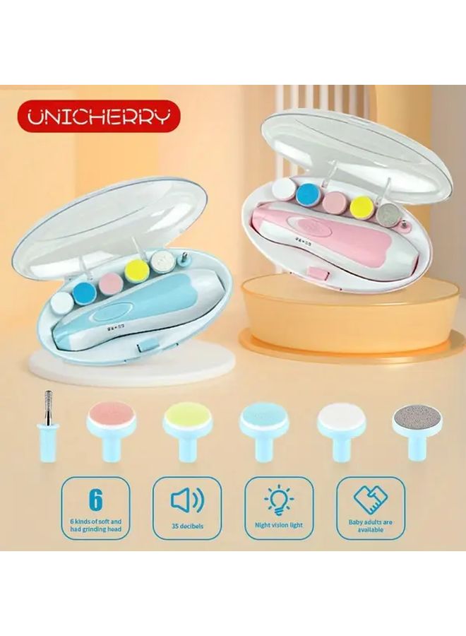 UniCherry 6 In 1 Electric Nail Trimmer Kit Blue With LED Light And 6 Grinding Pads - Image 2