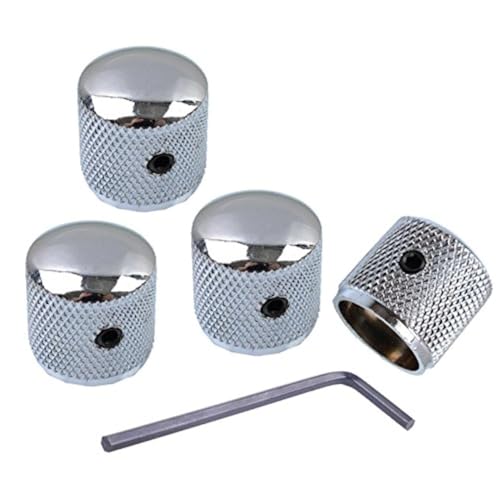 bouti1583 Metal Volume Tone Dome Tone Guitar Speed Control Knobs with Allen Keys Screws Set for Fender Strat Telecaster Gibson Les Paul Electric Guitar or Bass, Chrome Pack of 4 Pcs - Image 1