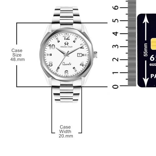 SWADESI STUFF Men's Premium Stainless Steel Analog Quartz Watch – 42mm Hexagon Dial with Date Display (Blue/Black/White) (White) - Image 4