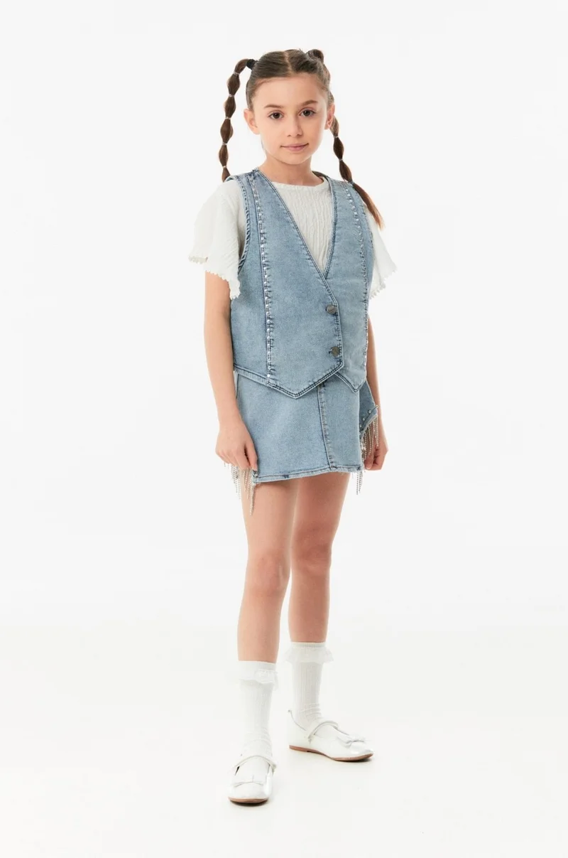 FullaModa Buttoned Girl's Jean Vest