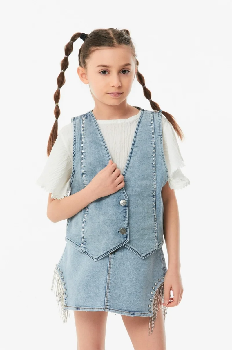 FullaModa Buttoned Girl's Jean Vest