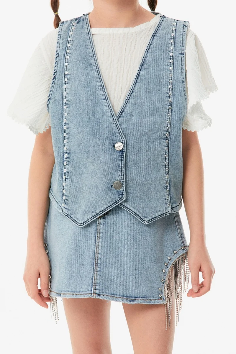 FullaModa Buttoned Girl's Jean Vest