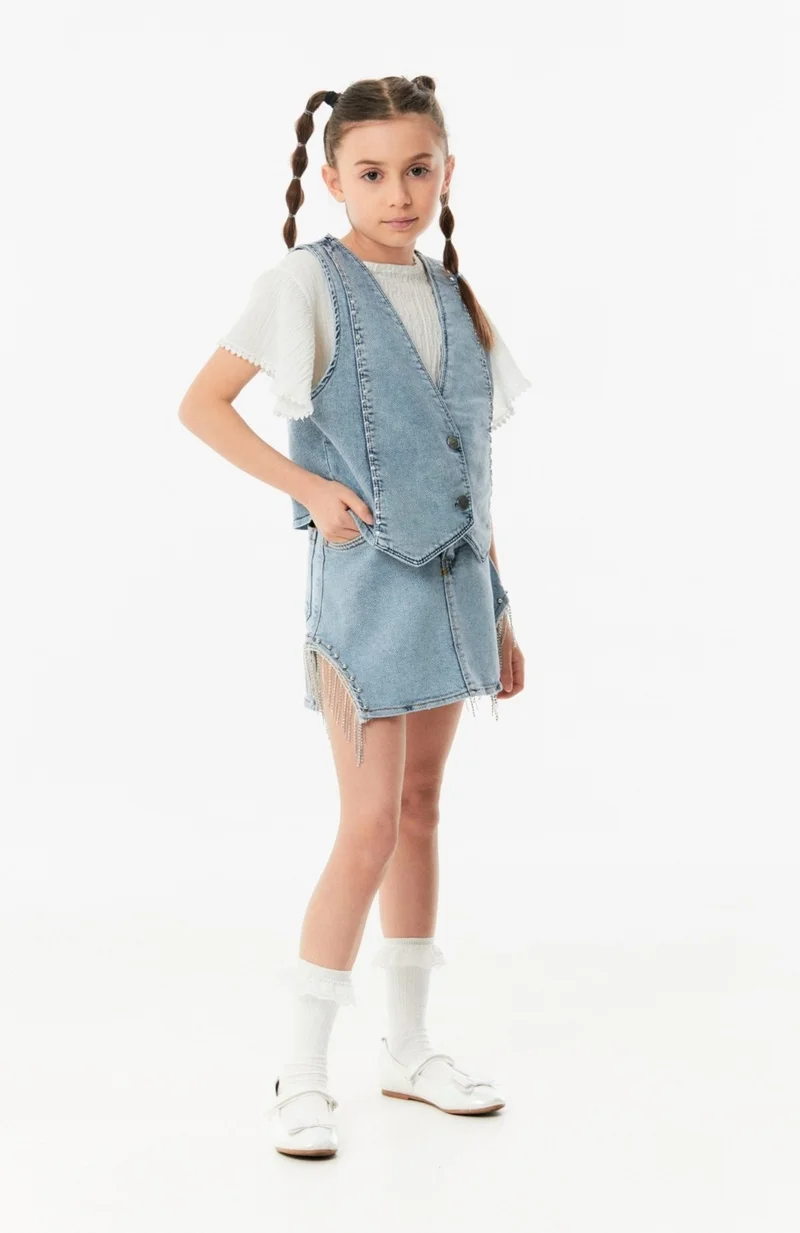 FullaModa Buttoned Girl's Jean Vest