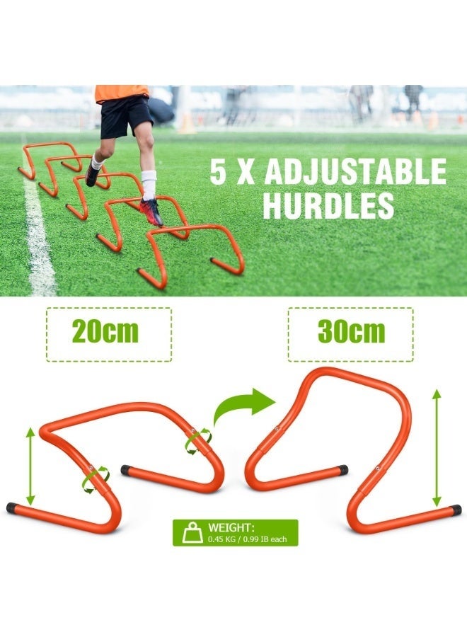 والالا معدات تدريب السرعة وخفة الحركة: ٥ حواجز خفة حركة قابلة للتعديل. سلم خفة حركة بطول ٦٠٠ سم، مجموعة معدات تدريب كرة القدم للأطفال والشباب والبالغين. - Image 3