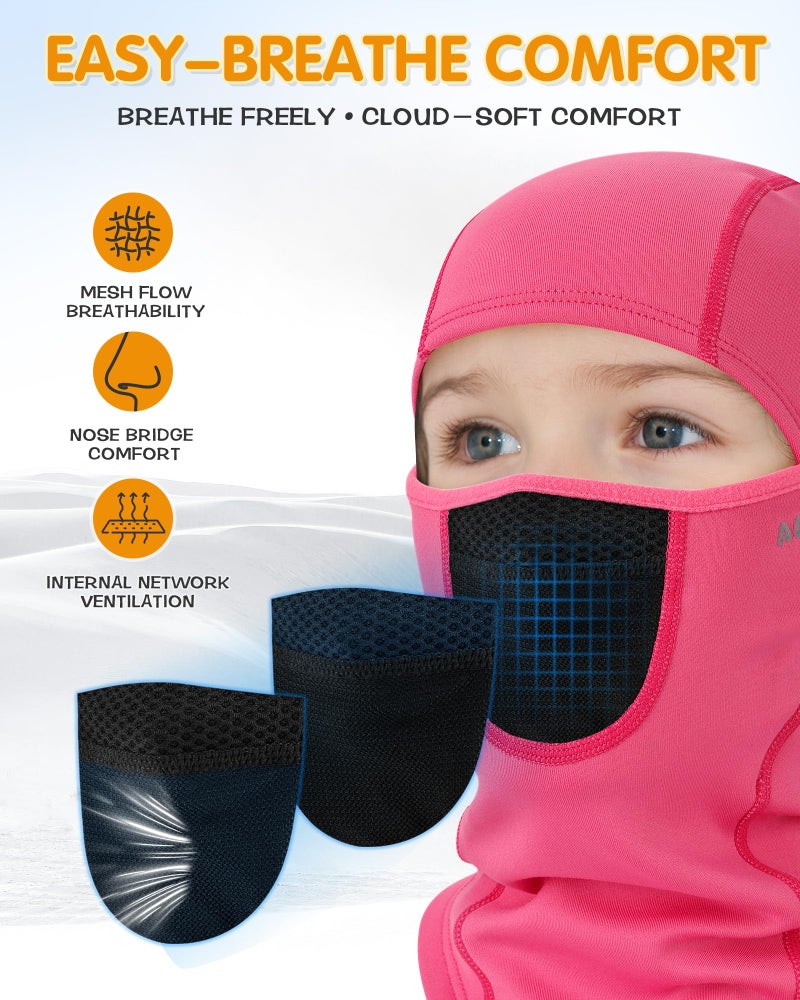 AOPREL Kids Balaclava Ski Mask with Breathable Holes, Windproof Fleece Full Face Mask for Cold Weather Boys Girls Rose Pink - Image 3
