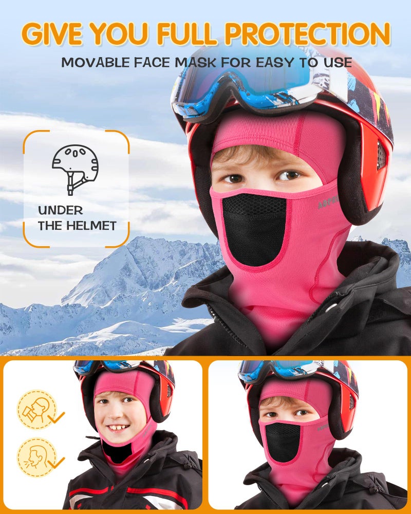 AOPREL Kids Balaclava Ski Mask with Breathable Holes, Windproof Fleece Full Face Mask for Cold Weather Boys Girls Rose Pink - Image 4