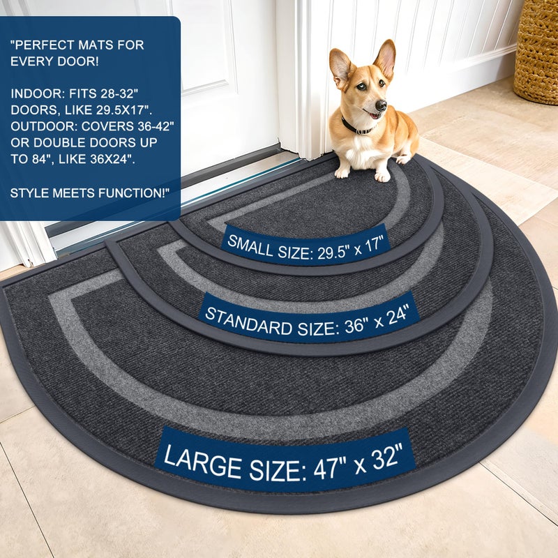 OLANLY Half Circle Door Mat Indoor Outdoor Entrance Welcome, Waterproof All-Season, All-Weather Doormat, Sturdy Natural Rubber, Low Profile, Easy Clean Patio Porch Entryway Mat, 29.5x17, Grey - Image 2