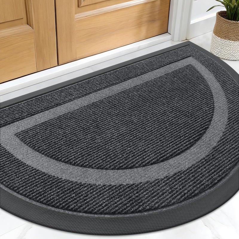 OLANLY Half Circle Door Mat Indoor Outdoor Entrance Welcome, Waterproof All-Season, All-Weather Doormat, Sturdy Natural Rubber, Low Profile, Easy Clean Patio Porch Entryway Mat, 29.5x17, Grey - Image 1