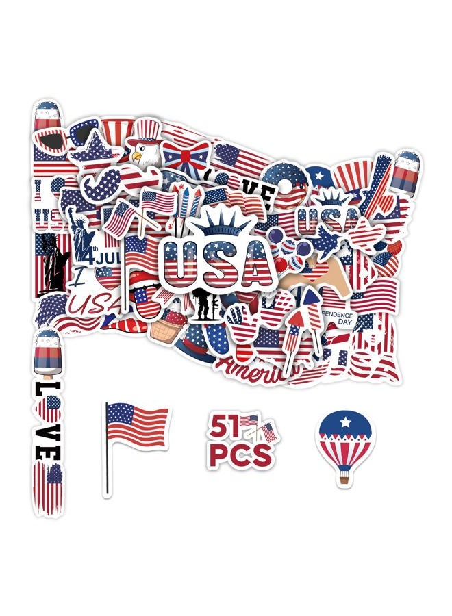 Robmoda 50 PCS American Flag Stickers for Water Bottle, USA Patriotic Aesthetics Waterproof Vinyl Laptop Decals, Phone Case Scrapbook Skateboard Luggage Teens Adults Activity Party Decor - Image 1
