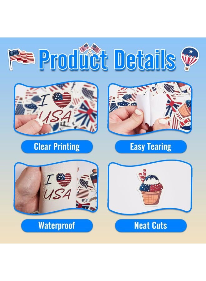 Robmoda 50 PCS American Flag Stickers for Water Bottle, USA Patriotic Aesthetics Waterproof Vinyl Laptop Decals, Phone Case Scrapbook Skateboard Luggage Teens Adults Activity Party Decor - Image 3