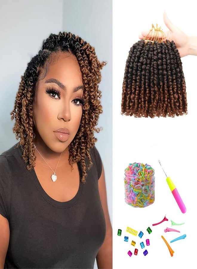Miss Sula Pre-Twisted Passion Twist Crochet Hair for Black Women Passion Twist Hair Pre Looped Bohemian Braids 6 Inch 8 Packs Ombre Black to Brown Short Bob Curly Crochet Braiding Hair Extensions(6"-8P T30) - Image 1