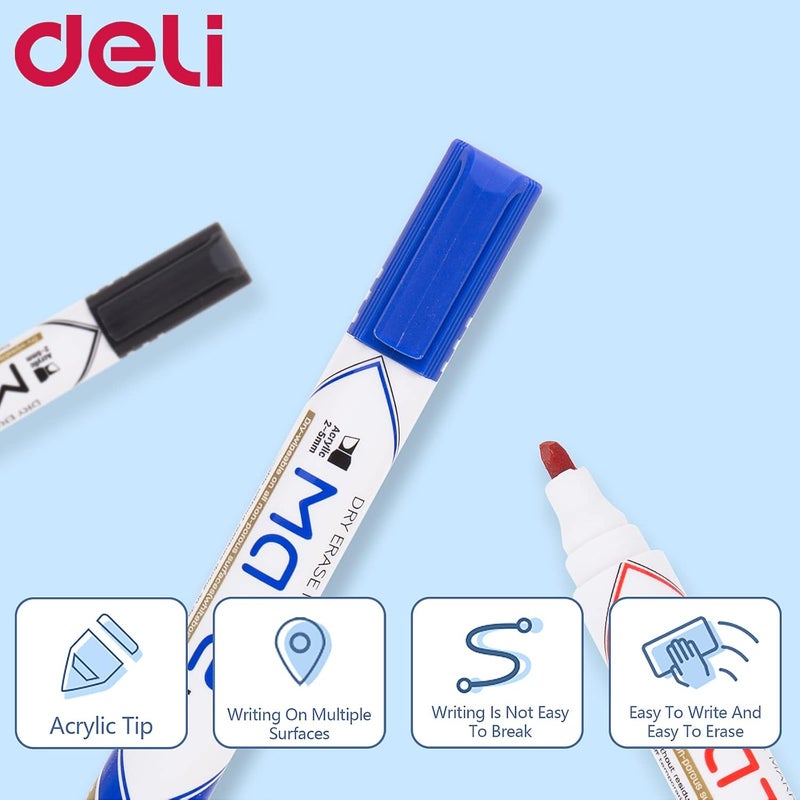 Deli Whiteboard Marker, Low Odor Dry Erase Marker, Chisel Tip Markers, Presentation Supplies For School, Home, Office, Easy To Erase And Refillable, Pack Of 4 - Image 2