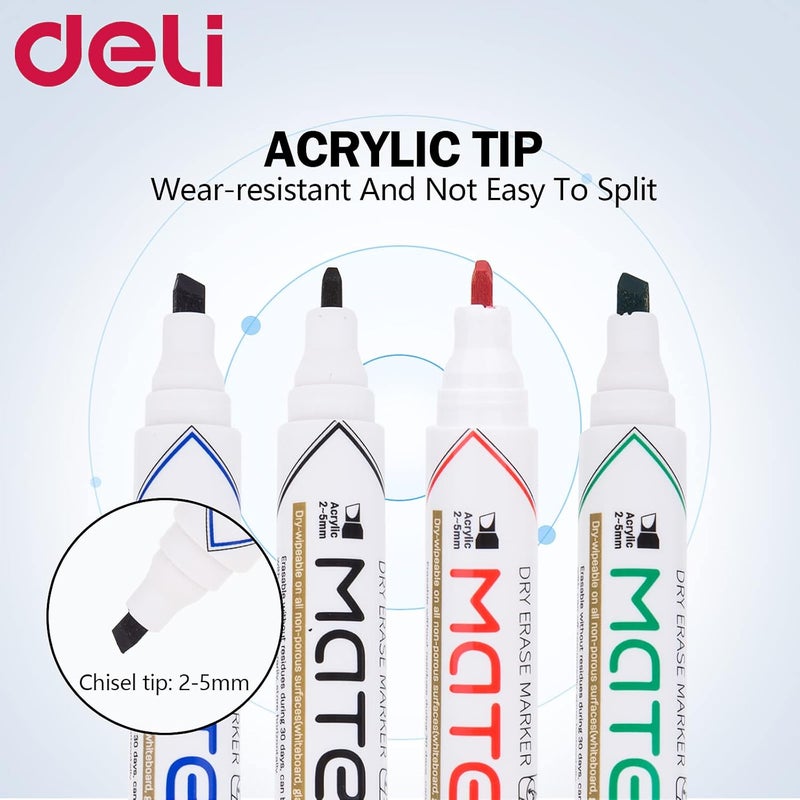 Deli Whiteboard Marker, Low Odor Dry Erase Marker, Chisel Tip Markers, Presentation Supplies For School, Home, Office, Easy To Erase And Refillable, Pack Of 4 - Image 3
