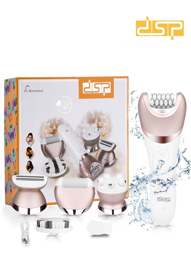 DSP Epilator for Women, 5-in-1 Epilators Hair Removal for Leg Arm with 2 Speeds & LED Light,Cordless Electric Lady Shaver,Trimmer,Facial Brush,Face Massage and Body Exfoliator for Face, Chin, Arm, Leg, Armpit, Bikini,70019U - Image 1