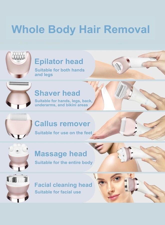 DSP Epilator for Women, 5-in-1 Epilators Hair Removal for Leg Arm with 2 Speeds & LED Light,Cordless Electric Lady Shaver,Trimmer,Facial Brush,Face Massage and Body Exfoliator for Face, Chin, Arm, Leg, Armpit, Bikini,70019U - Image 4