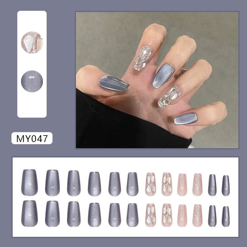 Blue Cats Eye Ballet Nails 24Pcs MY047 Glacier Cat's Eye [Glue]]