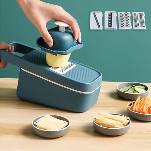 Furret Multifunction Mandoline Slicer – 4 Blade Vegetable Cutter for Potato, Carrot, Cucumber, Fruits – with Drain Basket, Hand Guard & Storage Box – Compact Kitchen Gadget - Image 3
