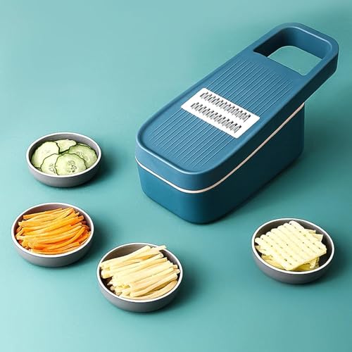 Furret Multifunction Mandoline Slicer – 4 Blade Vegetable Cutter for Potato, Carrot, Cucumber, Fruits – with Drain Basket, Hand Guard & Storage Box – Compact Kitchen Gadget - Image 2