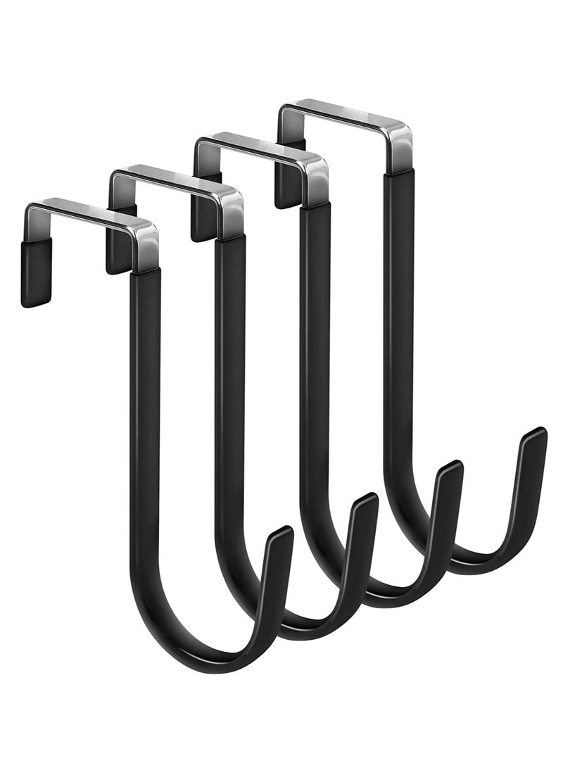 4 Packs Black Heavy-Duty Over the Door Hooks with Rubber Protection - Thickened for Clothes, Towels - Image 1