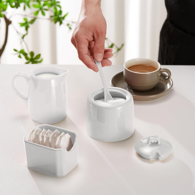 Kook Sugar and Creamer Set, 3 Piece, Pitcher, Sugar Bowl with Lid and Spoon, Sweetener Holder (White) - Image 2