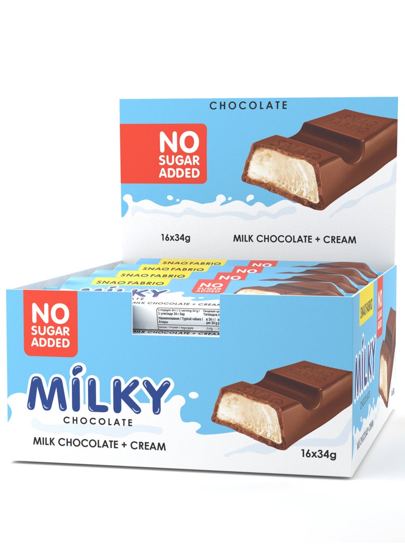 Snaq Fabriq - Milky Chocolate Bar with Milk Chocolate and Cream Filling No Sugar Added 16x34g - Image 1