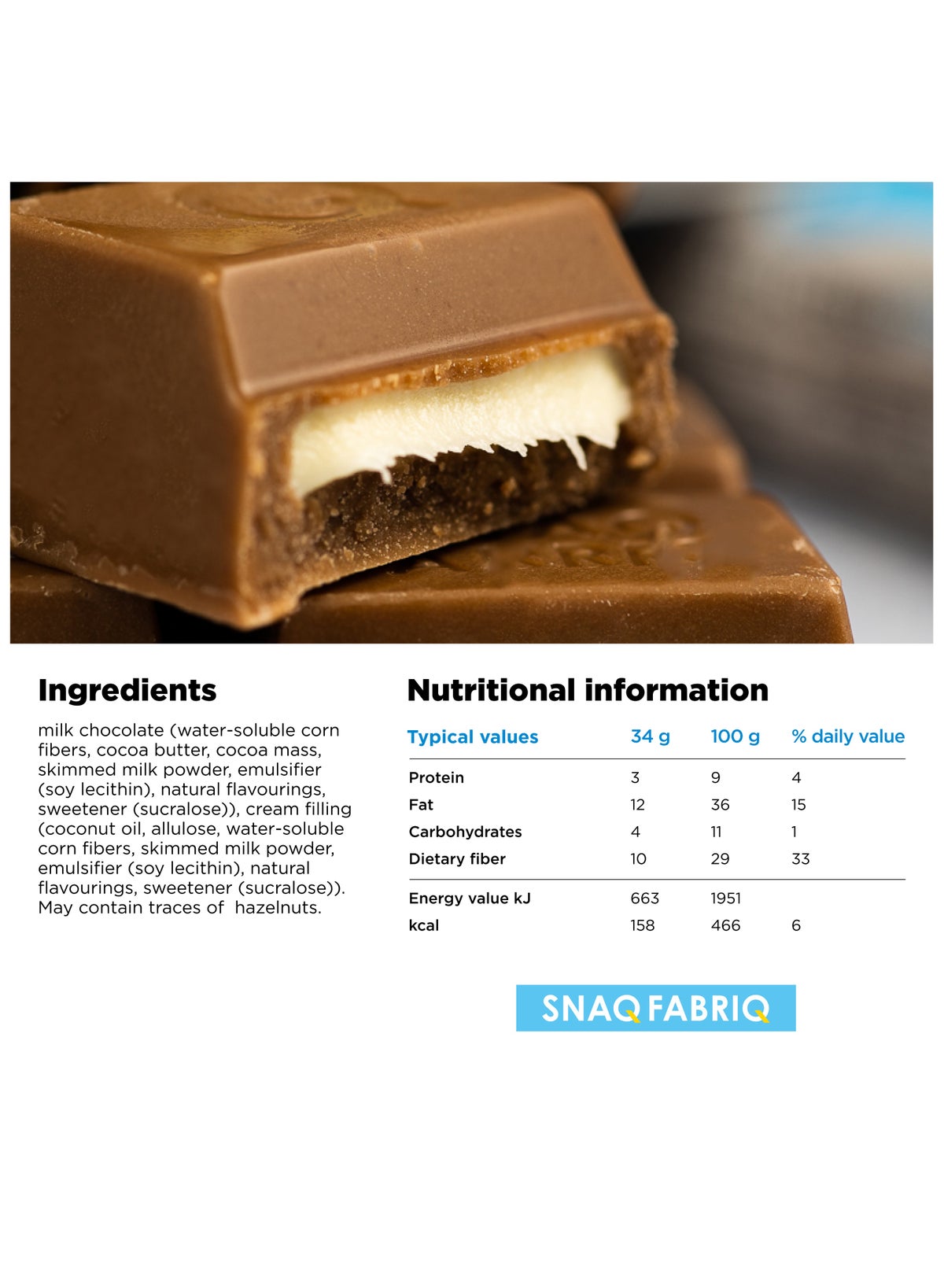 Milky Chocolate Bar With Milk Chocolate And Cream Filling No Sugar Added 16X34G