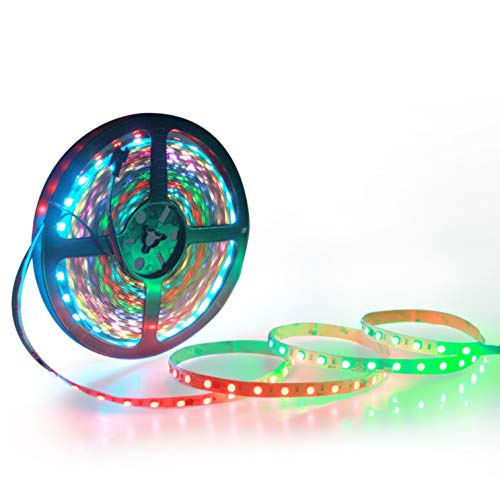 ALITOVE RGB LED Strip Light 32.8ft WS2811 Addressable Programmable Dream Color Digital LED Pixel Light 24V 10m 600 LEDs Rainbow Chasing Effect LED Flexible Light Rope Non-Waterproof White PCB - Image 1