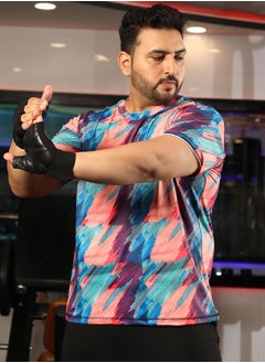 Instafab Plus Men's Multicolour Vertical Abstract Activewear T-Shirt  - Image 1