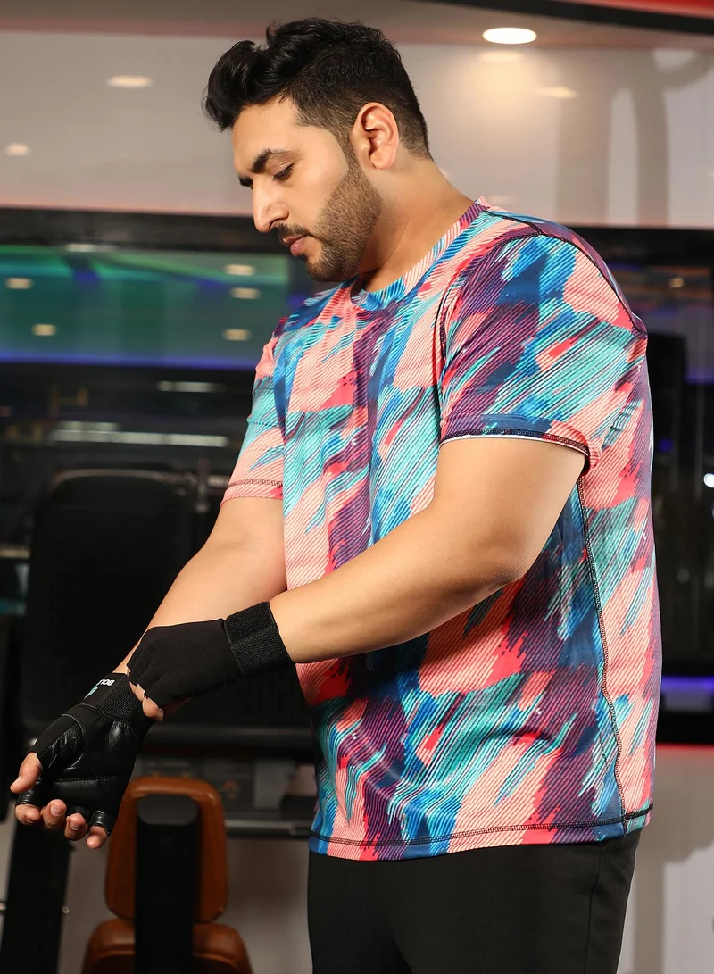 Instafab Plus Men's Multicolour Vertical Abstract Activewear T-Shirt