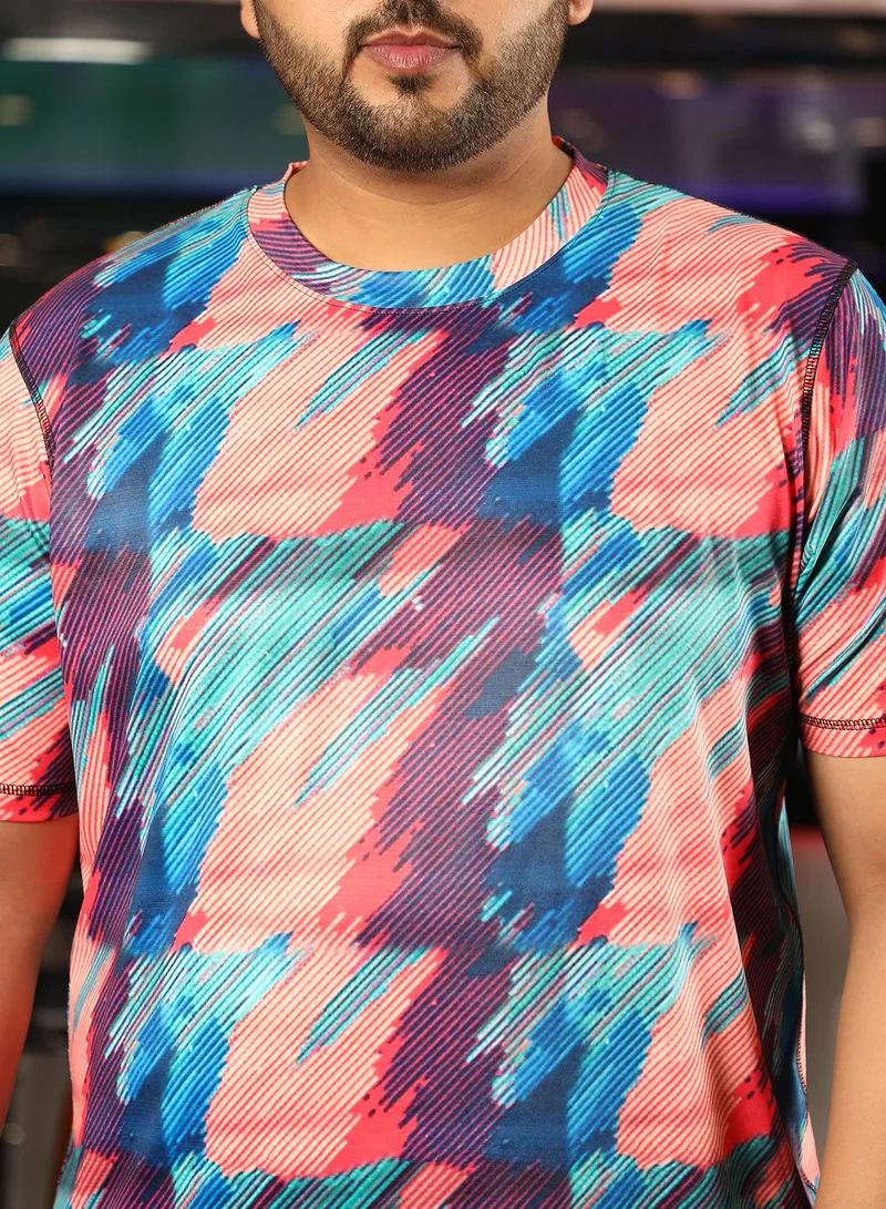 Instafab Plus Men's Multicolour Vertical Abstract Activewear T-Shirt