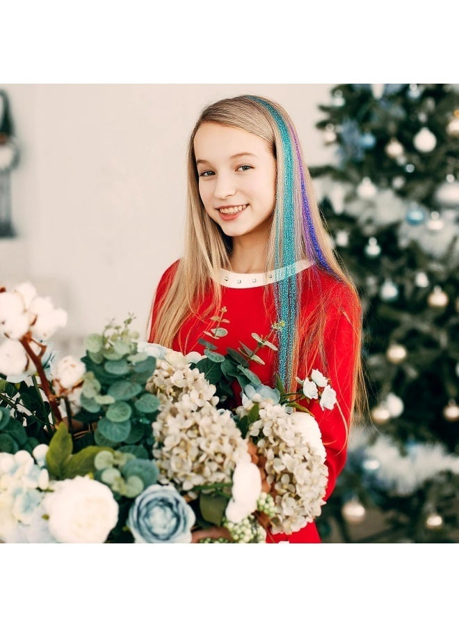 Hair Tinsel, Fairy Tinsel Hair Extensions with 16 Colors 35In 2400 Strands Hair Tinsel Heat Resistant, Glitter Hair Extensions for Women, Hair Accessories for Halloween Christmas Cosplay Party - Image 4