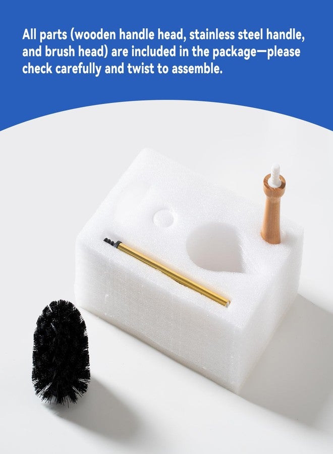 BASDHE Duck Toilet Brush and Holder Set - Ceramic Bathroom Toilet Scrubber Brush Organizer with Wooden & Stainless SteelHandle, Gold Toilet Brush & Cute Duck Design for Bath Decor Storage - Image 4
