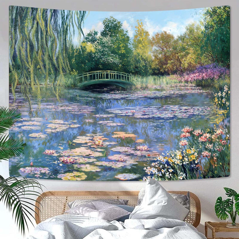 Accnicc Monet Water Lilies Tapestry Green Floral Plant Tapestries Aesthetic Monet Wall Art Posters Nature Flower Garden Landscape Small Tapestrys for Bedroom Living Room Dorm 60 x 44 Inch - Image 5
