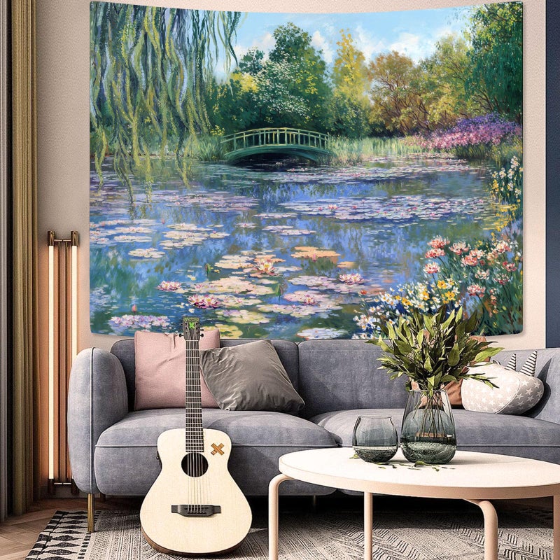 Accnicc Monet Water Lilies Tapestry Green Floral Plant Tapestries Aesthetic Monet Wall Art Posters Nature Flower Garden Landscape Small Tapestrys for Bedroom Living Room Dorm 60 x 44 Inch - Image 4