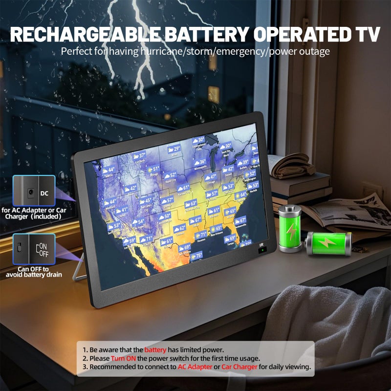 Erasiny تلفاز محمول إيراسيني 14 بوصة مع هوائي مطور ومشغل ATSC، شاشة LCD 1080P، مدخل HDMI/USB/AV، تلفاز محمول صغير للتخييم، السيارة، RV، المنزل، جهاز تحكم عن بعد - Image 2