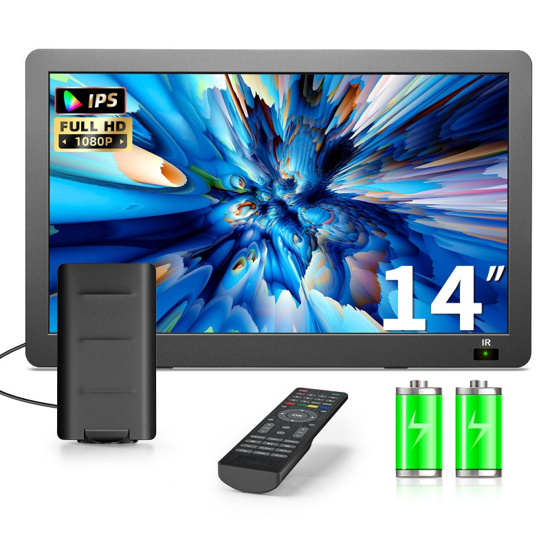 Erasiny تلفاز محمول إيراسيني 14 بوصة مع هوائي مطور ومشغل ATSC، شاشة LCD 1080P، مدخل HDMI/USB/AV، تلفاز محمول صغير للتخييم، السيارة، RV، المنزل، جهاز تحكم عن بعد - Image 1
