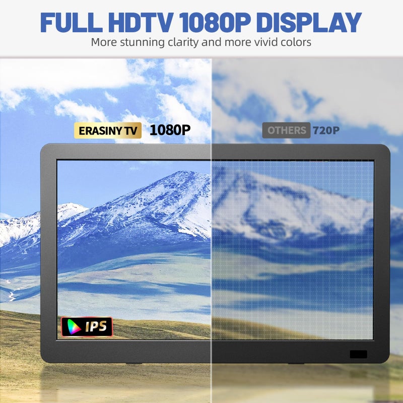 Erasiny تلفاز محمول إيراسيني 14 بوصة مع هوائي مطور ومشغل ATSC، شاشة LCD 1080P، مدخل HDMI/USB/AV، تلفاز محمول صغير للتخييم، السيارة، RV، المنزل، جهاز تحكم عن بعد - Image 5