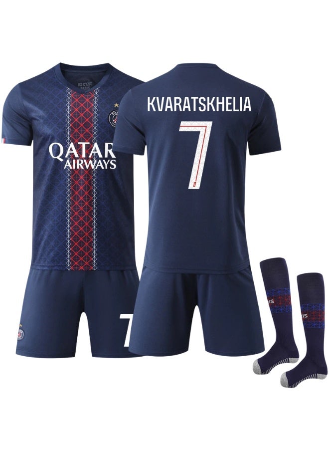 PSG طقم قميص باريس سان جيرمان الأساسي لكرة القدم 2026، رقم 7 كفاراتسخيليا، قميص وشورت قصير الأكمام مع جوارب، مقاسات متعددة للكبار، للمعجبين - Image 1