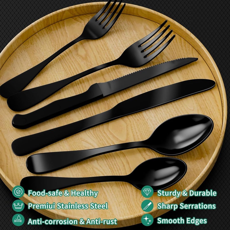 JUNLIN 49Piece Black Silverware Set with Drawer Organizer Stainless Steel Cutlery for 8 with Matte Steak Knives Forks Spoons  Dishwasher Safe - Image 2